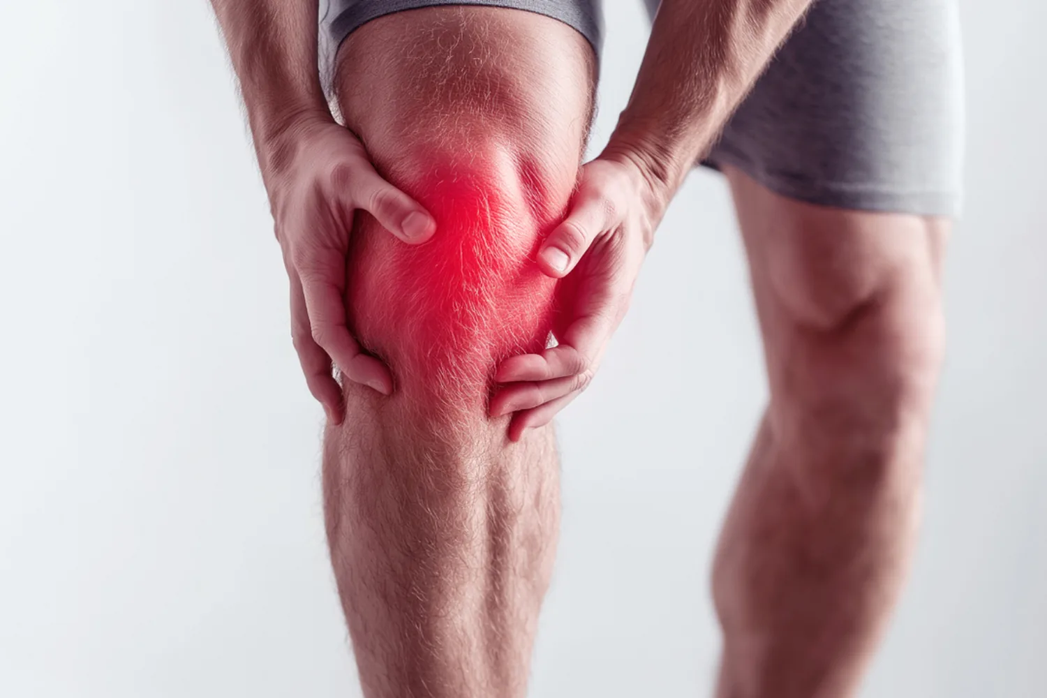 Close view of a runner holding the front of the knee